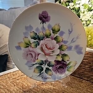 Floral Decorative Plate with Signature